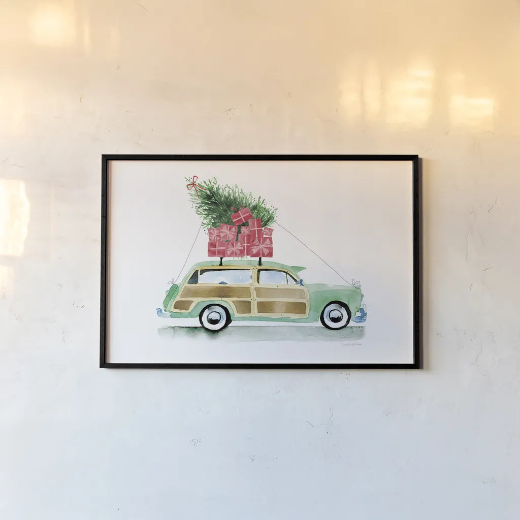 Home for Christmas by Mercedes Lopez Charro. shown as a paper print in a black flame. Available as a archival giclee rolled canvas, fine art paper, or poster print. SKU 89233i.