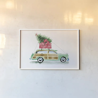 Home for Christmas by Mercedes Lopez Charro. shown as a paper print in a white frame. Available as a archival giclee rolled canvas, fine art paper, or poster print. SKU 89233i.