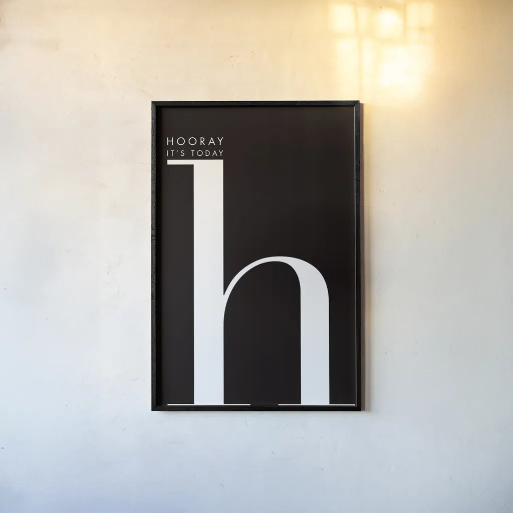 Hooray for H by Mercedes Lopez Charro. shown as a paper print in a black flame. Available as a archival giclee rolled canvas, fine art paper, or poster print. SKU 64142h.