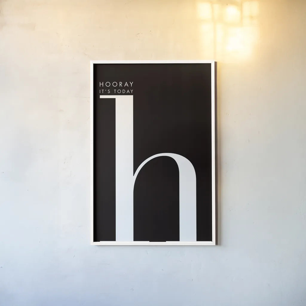Hooray for H by Mercedes Lopez Charro. shown as a paper print in a white frame. Available as a archival giclee rolled canvas, fine art paper, or poster print. SKU 64142h.