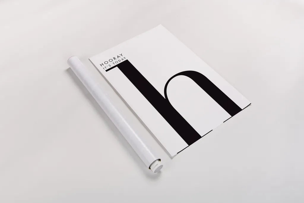 Hooray for H on White by Mercedes Lopez Charro. shown as a rolled paper print. Available as archival giclee rolled canvas, fine art paper, or poster print. SKU 64149h.