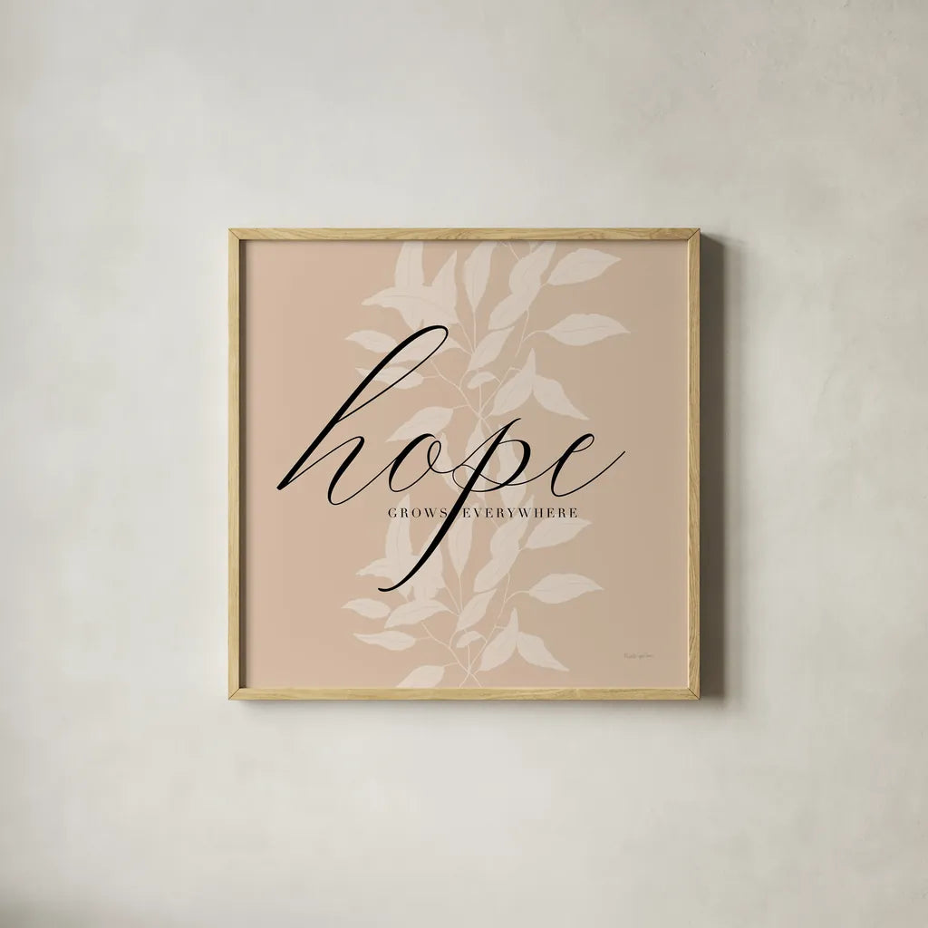 Hope by Mercedes Lopez Charro. Shown in a natural wood glass frame for a timeless modern aesthetic. Available as an archival giclee rolled canvas, fine art paper, or poster print. SKU 68303a.