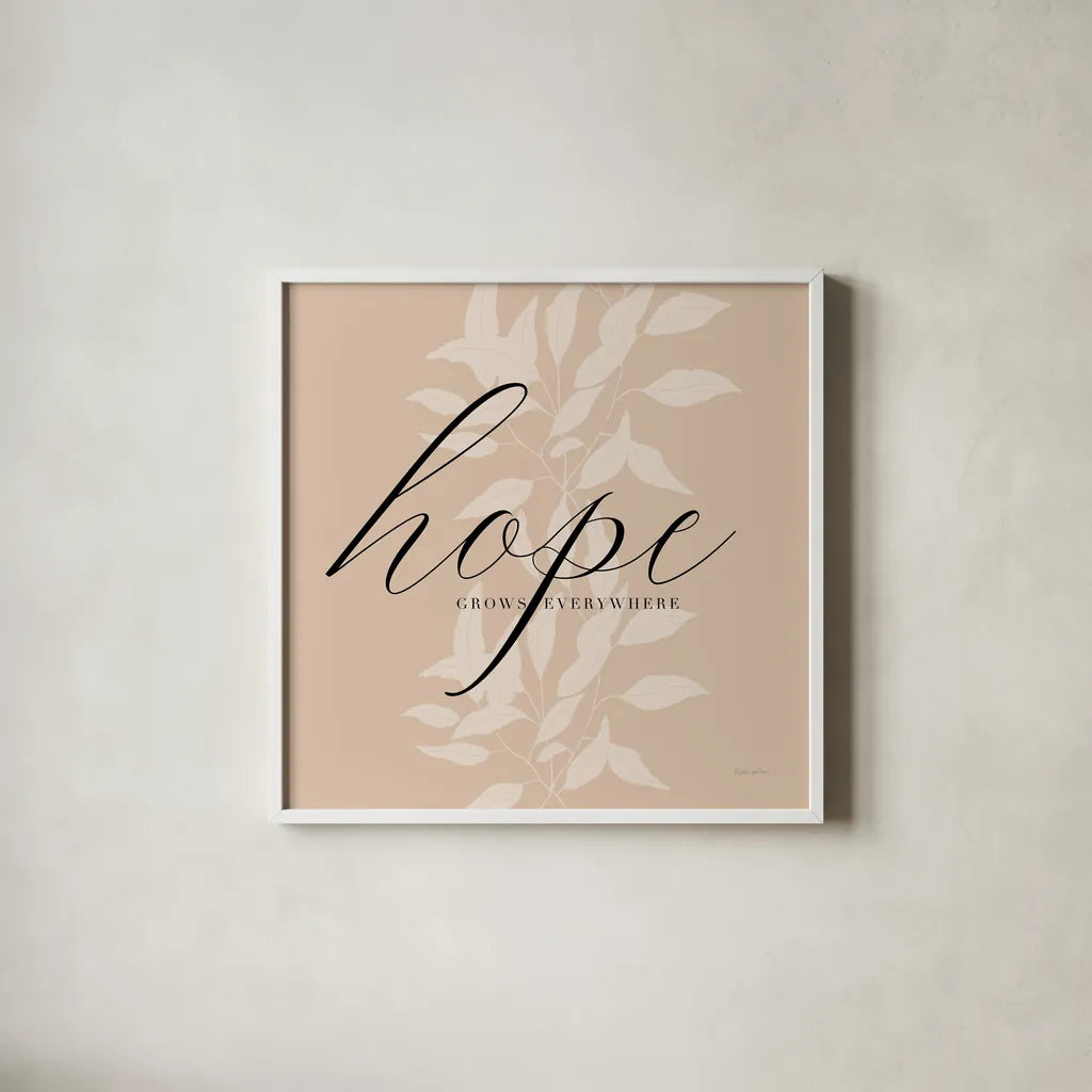 Hope by Mercedes Lopez Charro. Shown in a crisp white glass frame for a clean and minimalist style. Available as an archival giclee rolled canvas, fine art paper, or poster print. SKU 68303a.