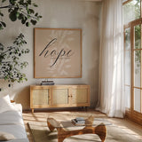 Hope by Mercedes Lopez Charro. Shown in a natural wood frame in a cozy modern living room. Available as an archival giclee rolled canvas, fine art paper, or poster print. SKU 68303a.