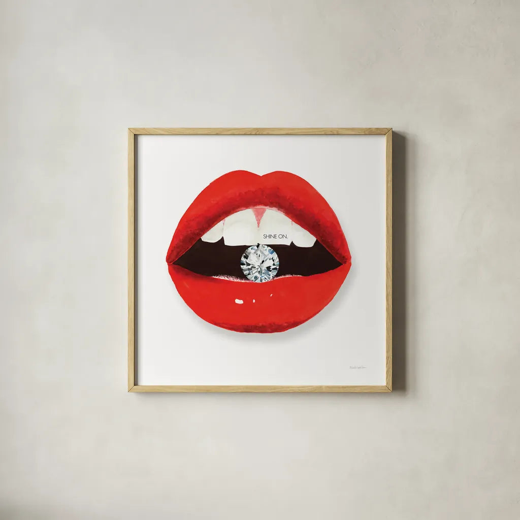 Hot Lips II by Mercedes Lopez Charro. Shown in a natural wood glass frame for a timeless modern aesthetic. Available as an archival giclee rolled canvas, fine art paper, or poster print. SKU 65695a.