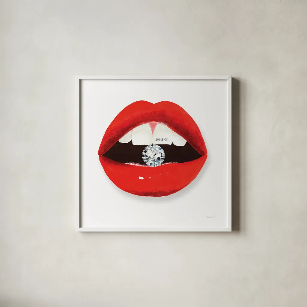 Hot Lips II by Mercedes Lopez Charro. Shown in a crisp white glass frame for a clean and minimalist style. Available as an archival giclee rolled canvas, fine art paper, or poster print. SKU 65695a.