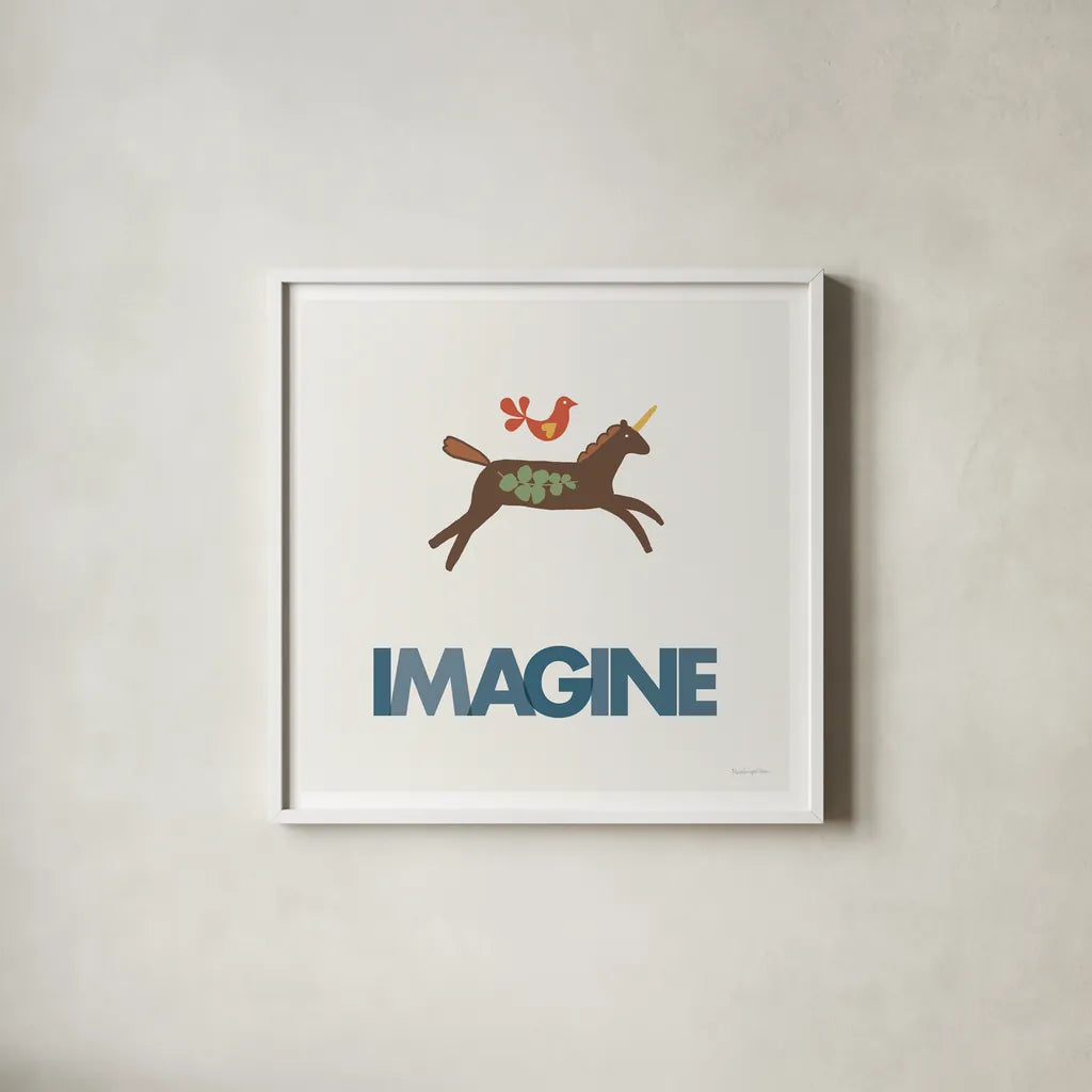 Imagine by Mercedes Lopez Charro. Shown in a crisp white glass frame for a clean and minimalist style. Available as an archival giclee rolled canvas, fine art paper, or poster print. SKU 77785a.
