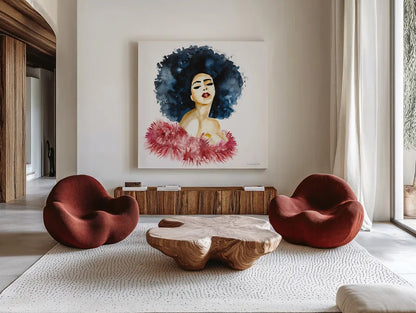 In the Moment by Mercedes Lopez Charro. Shown as extra-large giant wall art in a modern living room. Available as an archival giclee rolled canvas, fine art paper, or poster print. SKU 70522a.