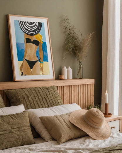 Ipanema Girl by Mercedes Lopez Charro. shown as a paper print in a natural frame. Available as a archival giclee rolled canvas, fine art paper, or poster print. SKU 79997h.