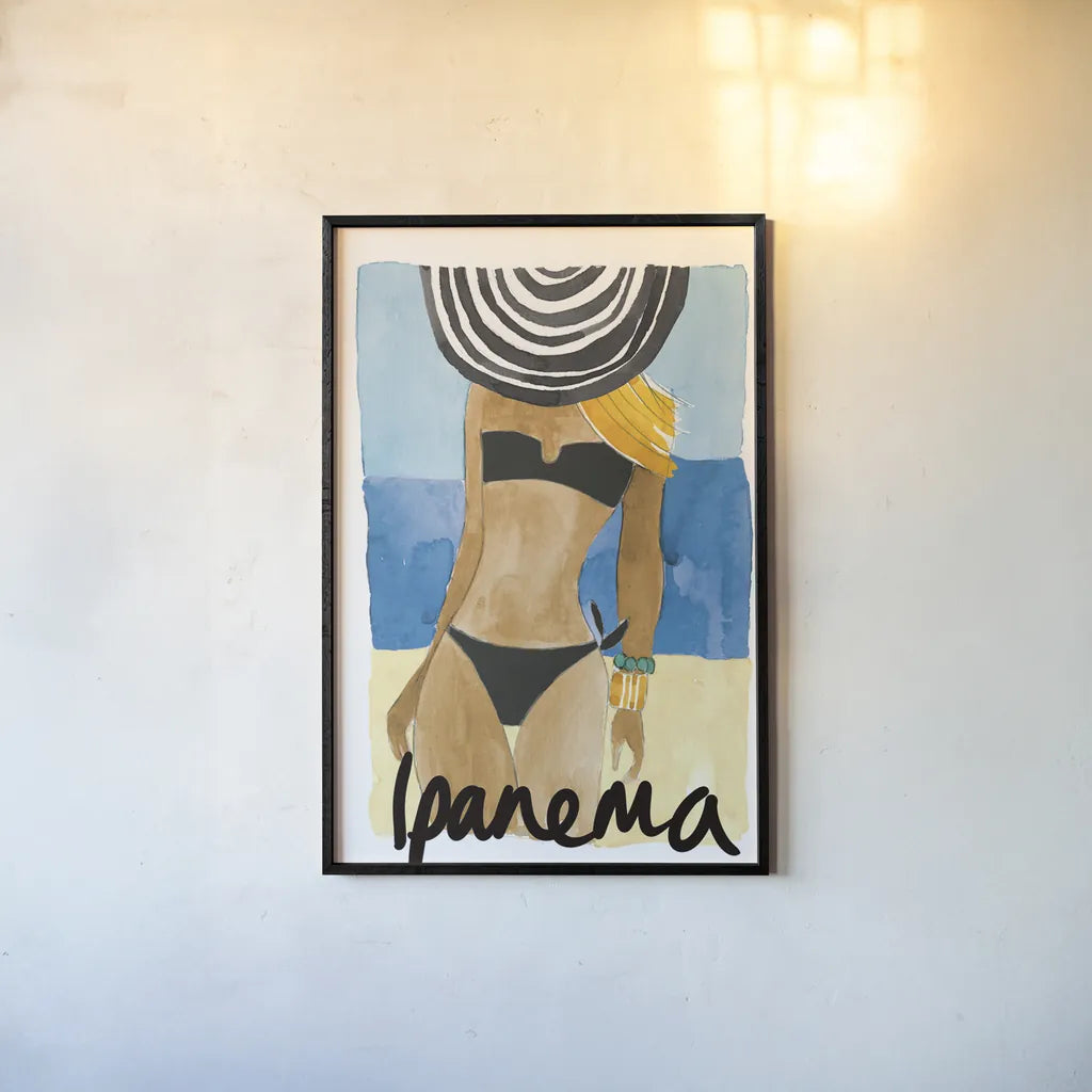 Ipanema Girl by Mercedes Lopez Charro. shown as a paper print in a black flame. Available as a archival giclee rolled canvas, fine art paper, or poster print. SKU 79997h.
