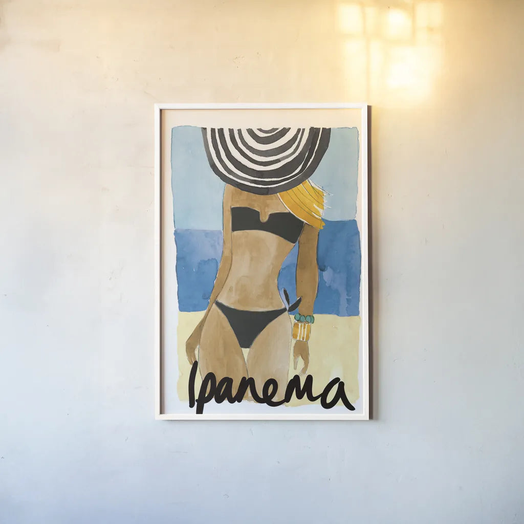 Ipanema Girl by Mercedes Lopez Charro. shown as a paper print in a white frame. Available as a archival giclee rolled canvas, fine art paper, or poster print. SKU 79997h.