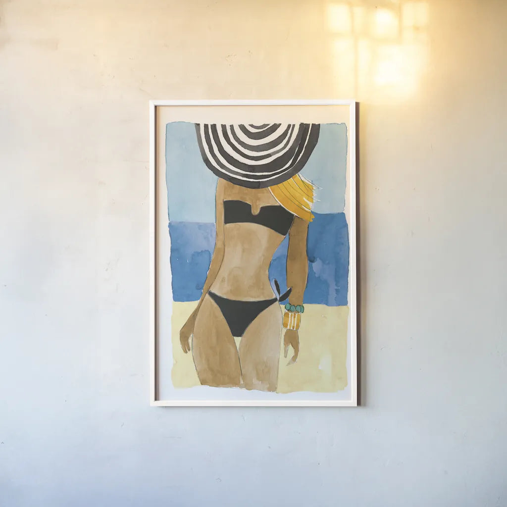 Ipanema Girl No Words by Mercedes Lopez Charro. shown as a paper print in a white frame. Available as a archival giclee rolled canvas, fine art paper, or poster print. SKU 81063h.