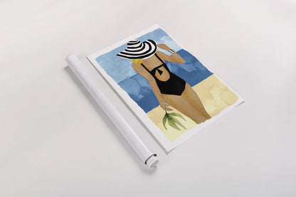 Ipanema Girl One Piece by Mercedes Lopez Charro. shown as a rolled paper print. Available as archival giclee rolled canvas, fine art paper, or poster print. SKU 98158h.