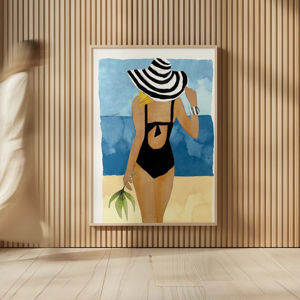 Ipanema Girl One Piece by Mercedes Lopez Charro. shown as over sized large wall art. Available as an archival giclee rolled canvas, fine art paper, or poster print. SKU 98158h.