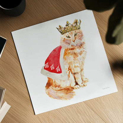 King Kitty by Mercedes Lopez Charro. Shown as a detailed flat fine art print, highlighting archival giclee quality. Available as an archival giclee rolled canvas, fine art paper, or poster print. SKU 86872a.