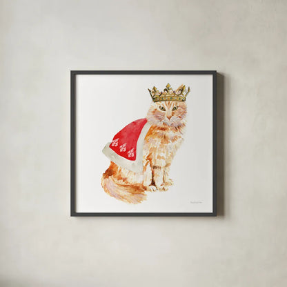 King Kitty by Mercedes Lopez Charro. Shown in a sleek black glass frame for a contemporary gallery look. Available as an archival giclee rolled canvas, fine art paper, or poster print. SKU 86872a.