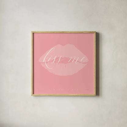 Kiss Me by Mercedes Lopez Charro. Shown in a natural wood glass frame for a timeless modern aesthetic. Available as an archival giclee rolled canvas, fine art paper, or poster print. SKU 68299a.