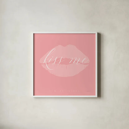 Kiss Me by Mercedes Lopez Charro. Shown in a crisp white glass frame for a clean and minimalist style. Available as an archival giclee rolled canvas, fine art paper, or poster print. SKU 68299a.