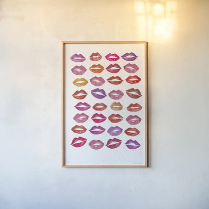 Kiss Me Quick No Words by Mercedes Lopez Charro. shown as a paper print in a natural frame. Available as a archival giclee rolled canvas, fine art paper, or poster print. SKU 77424h.