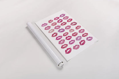 Kiss Me Quick No Words Pink by Mercedes Lopez Charro. shown as a rolled paper print. Available as archival giclee rolled canvas, fine art paper, or poster print. SKU 82824h.