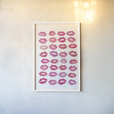 Kiss Me Quick No Words Pink by Mercedes Lopez Charro. shown as a paper print in a white frame. Available as a archival giclee rolled canvas, fine art paper, or poster print. SKU 82824h.