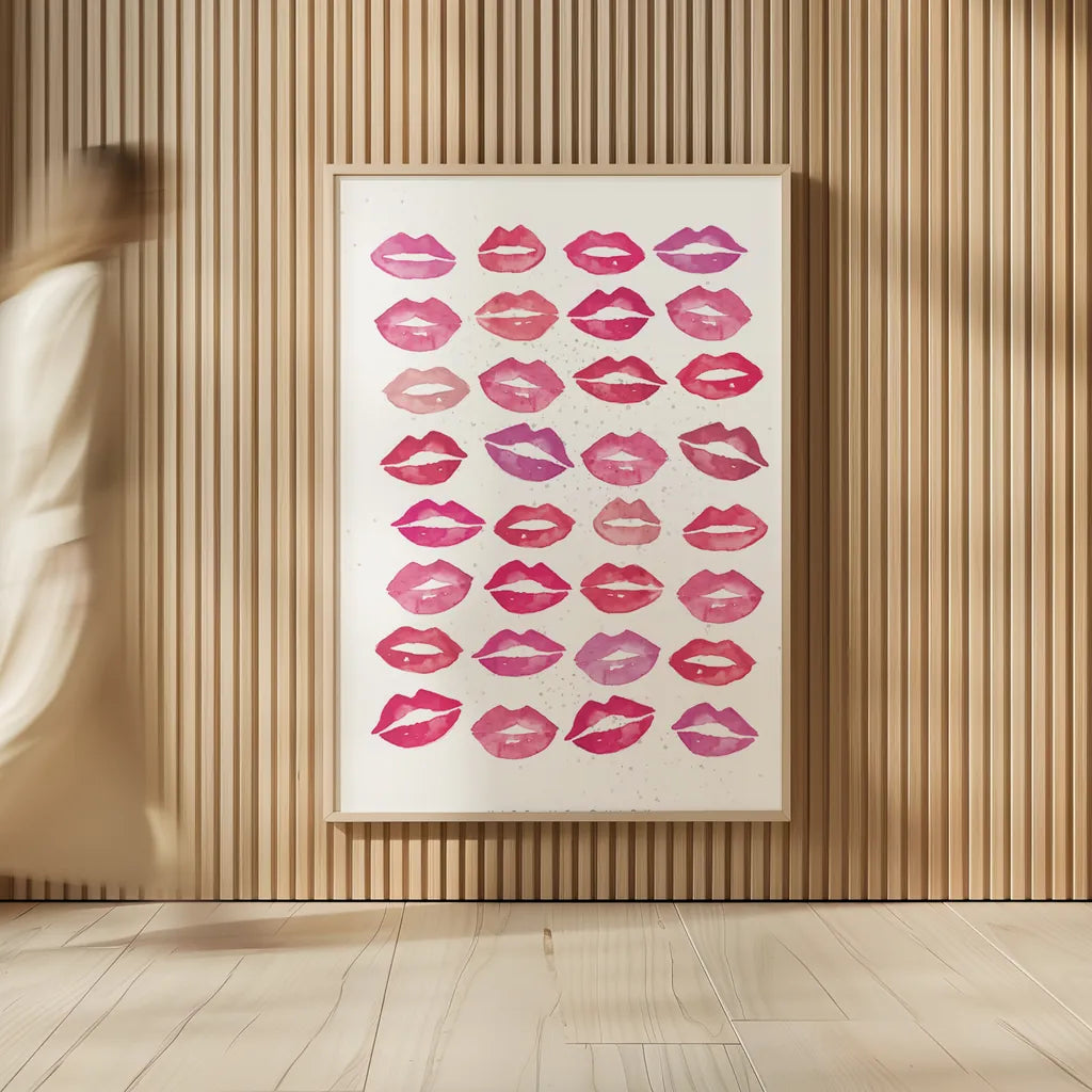 Kiss Me Quick Pink by Mercedes Lopez Charro. shown as over sized large wall art. Available as an archival giclee rolled canvas, fine art paper, or poster print. SKU 82823h.