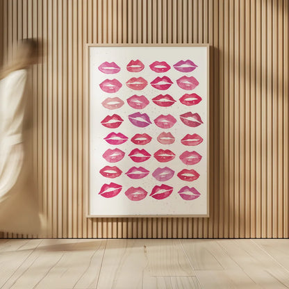 Kiss Me Quick Pink by Mercedes Lopez Charro. shown as over sized large wall art. Available as an archival giclee rolled canvas, fine art paper, or poster print. SKU 82823h.