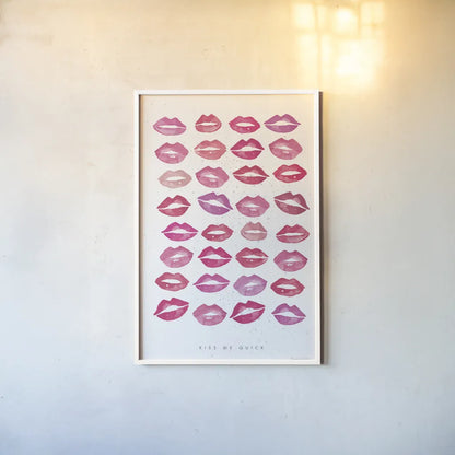 Kiss Me Quick Pink by Mercedes Lopez Charro. shown as a paper print in a white frame. Available as a archival giclee rolled canvas, fine art paper, or poster print. SKU 82823h.