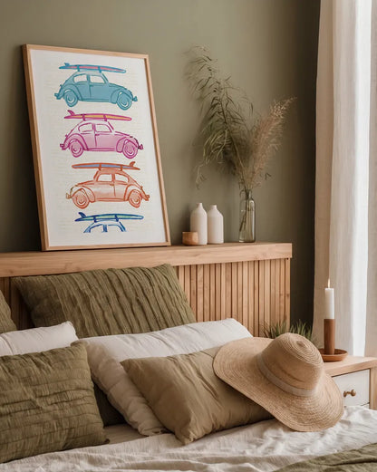 Laguna Cars by Mercedes Lopez Charro. shown as a paper print in a natural frame. Available as a archival giclee rolled canvas, fine art paper, or poster print. SKU 82203h.