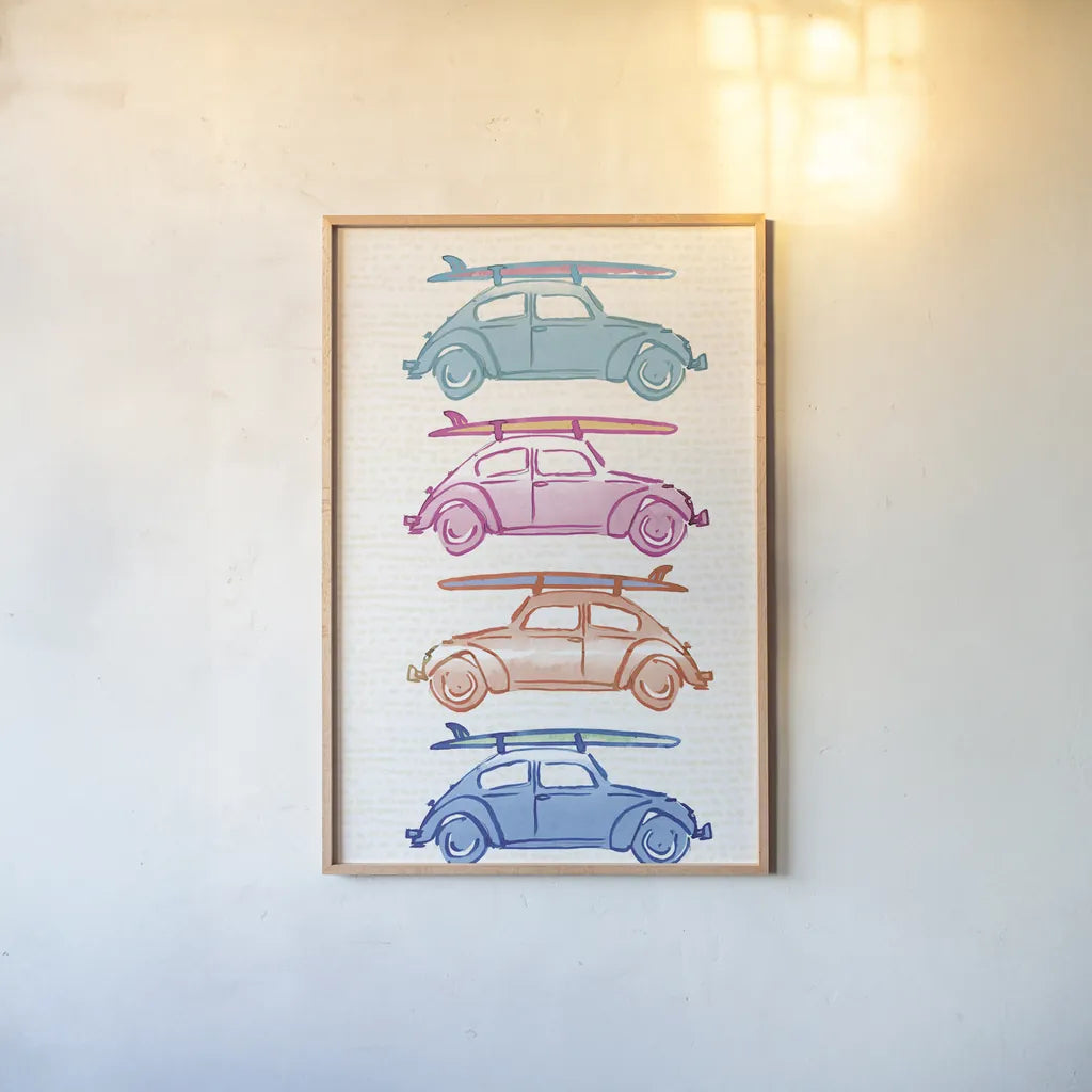 Laguna Cars by Mercedes Lopez Charro. shown as a paper print in a natural frame. Available as a archival giclee rolled canvas, fine art paper, or poster print. SKU 82203h.