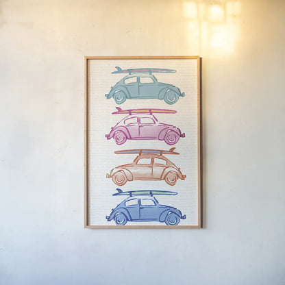Laguna Cars by Mercedes Lopez Charro. shown as a paper print in a natural frame. Available as a archival giclee rolled canvas, fine art paper, or poster print. SKU 82203h.