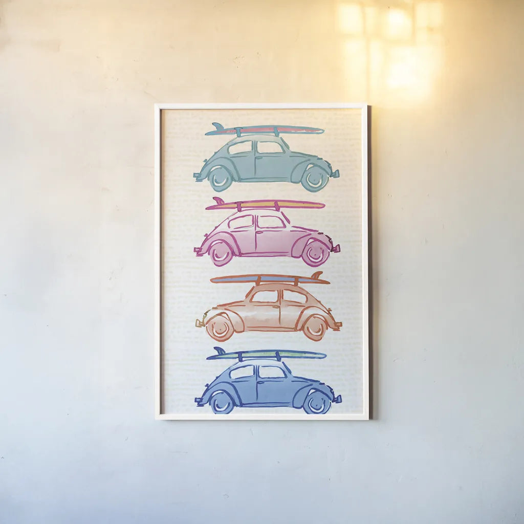 Laguna Cars by Mercedes Lopez Charro. shown as a paper print in a white frame. Available as a archival giclee rolled canvas, fine art paper, or poster print. SKU 82203h.
