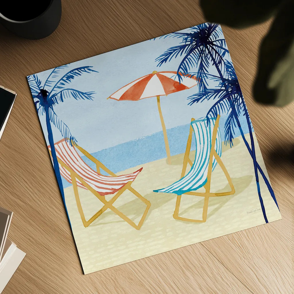 Laguna Lounging I by Mercedes Lopez Charro. Shown as a detailed flat fine art print, highlighting archival giclee quality. Available as an archival giclee rolled canvas, fine art paper, or poster print. SKU 82207a.