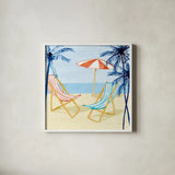 Laguna Lounging I by Mercedes Lopez Charro. Shown in a crisp white glass frame for a clean and minimalist style. Available as an archival giclee rolled canvas, fine art paper, or poster print. SKU 82207a.