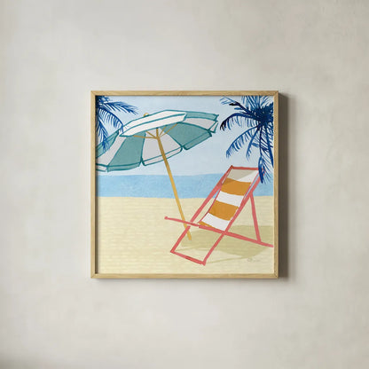 Laguna Lounging II by Mercedes Lopez Charro. Shown in a natural wood glass frame for a timeless modern aesthetic. Available as an archival giclee rolled canvas, fine art paper, or poster print. SKU 82208a.