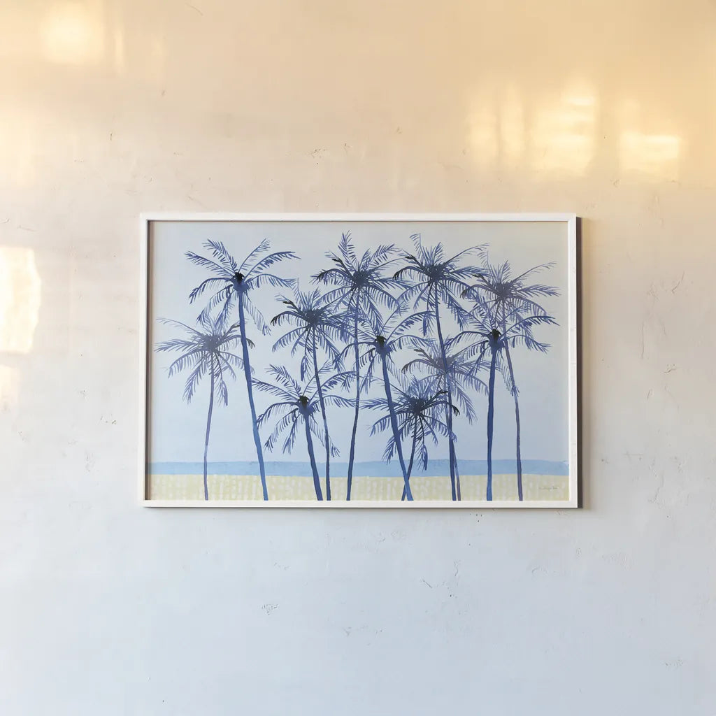 Laguna Palms I by Mercedes Lopez Charro. shown as a paper print in a white frame. Available as a archival giclee rolled canvas, fine art paper, or poster print. SKU 82209i.