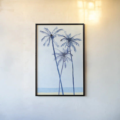 Laguna Palms Triptych II by Mercedes Lopez Charro. shown as a paper print in a black flame. Available as a archival giclee rolled canvas, fine art paper, or poster print. SKU 82211h.