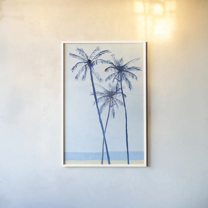 Laguna Palms Triptych II by Mercedes Lopez Charro. shown as a paper print in a white frame. Available as a archival giclee rolled canvas, fine art paper, or poster print. SKU 82211h.