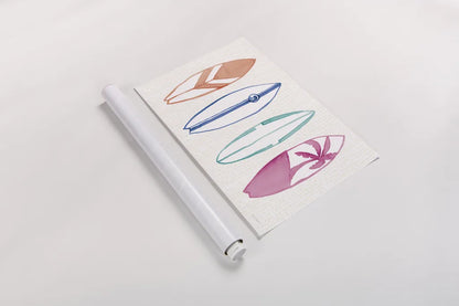 Laguna Surfboards I by Mercedes Lopez Charro. shown as a rolled paper print. Available as archival giclee rolled canvas, fine art paper, or poster print. SKU 82213i.