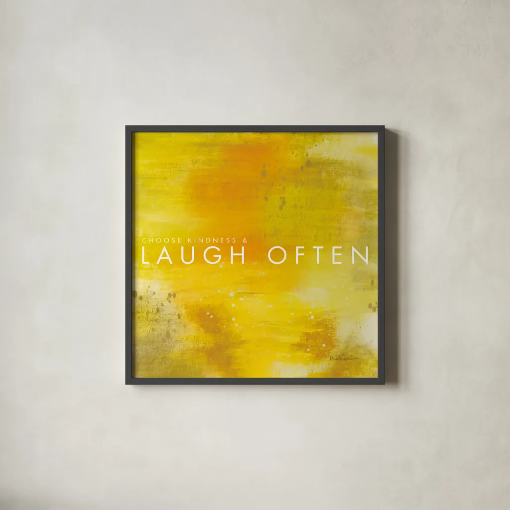 Laugh Often by Mercedes Lopez Charro. Shown in a sleek black glass frame for a contemporary gallery look. Available as an archival giclee rolled canvas, fine art paper, or poster print. SKU 67816a.