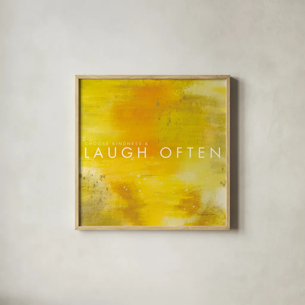 Laugh Often by Mercedes Lopez Charro. Shown in a natural wood glass frame for a timeless modern aesthetic. Available as an archival giclee rolled canvas, fine art paper, or poster print. SKU 67816a.