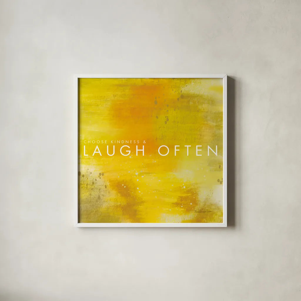 Laugh Often by Mercedes Lopez Charro. Shown in a crisp white glass frame for a clean and minimalist style. Available as an archival giclee rolled canvas, fine art paper, or poster print. SKU 67816a.