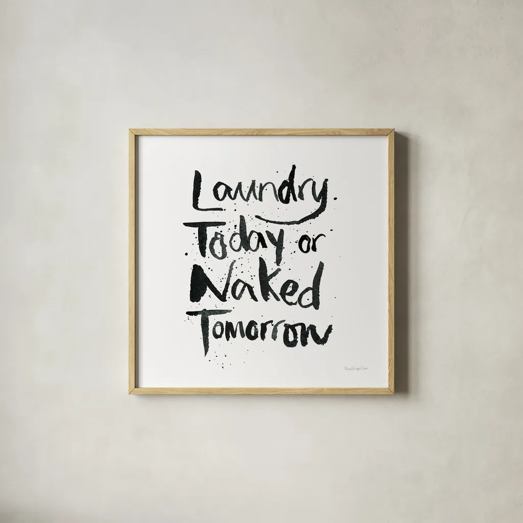 Laundry Day III by Mercedes Lopez Charro. Shown in a natural wood glass frame for a timeless modern aesthetic. Available as an archival giclee rolled canvas, fine art paper, or poster print. SKU 75486a.