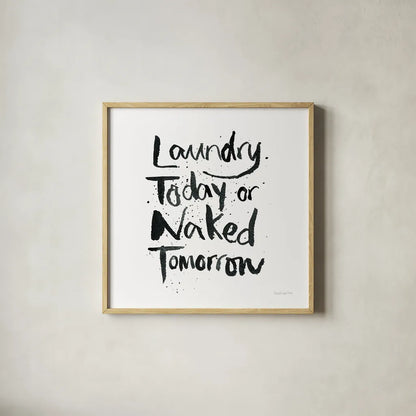 Laundry Day III by Mercedes Lopez Charro. Shown in a natural wood glass frame for a timeless modern aesthetic. Available as an archival giclee rolled canvas, fine art paper, or poster print. SKU 75486a.