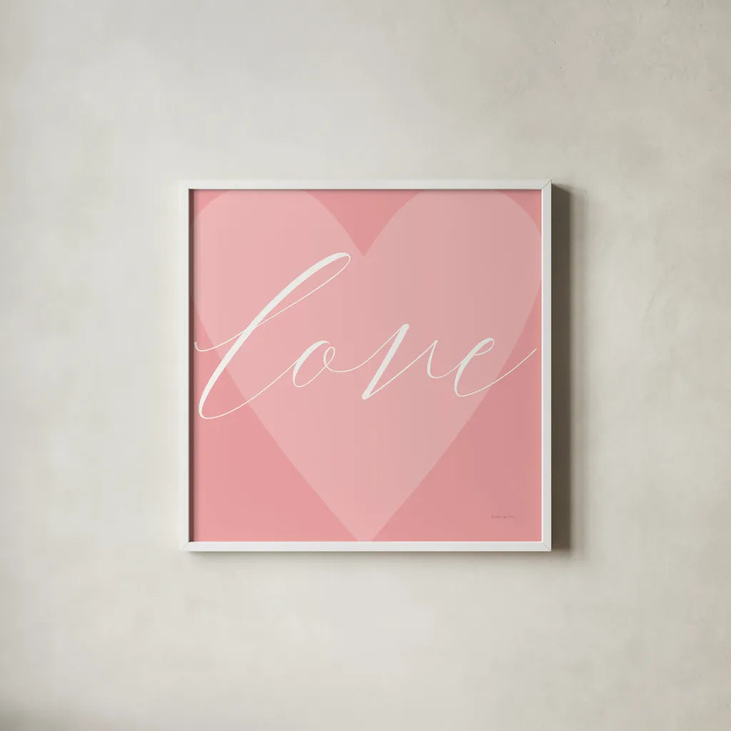 Love Heart by Mercedes Lopez Charro. Shown in a crisp white glass frame for a clean and minimalist style. Available as an archival giclee rolled canvas, fine art paper, or poster print. SKU 68300a.