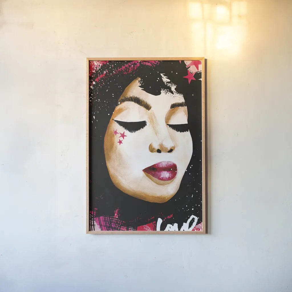 Love Star by Mercedes Lopez Charro. shown as a paper print in a natural frame. Available as a archival giclee rolled canvas, fine art paper, or poster print. SKU 70521h.