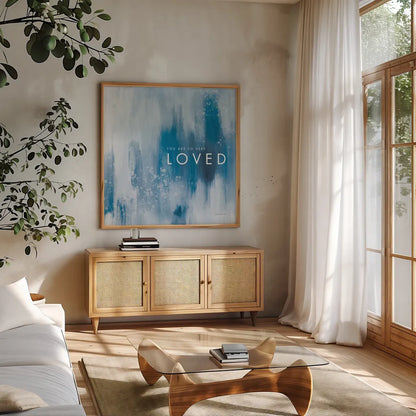 Loved by Mercedes Lopez Charro. Shown in a natural wood frame in a cozy modern living room. Available as an archival giclee rolled canvas, fine art paper, or poster print. SKU 67819a.