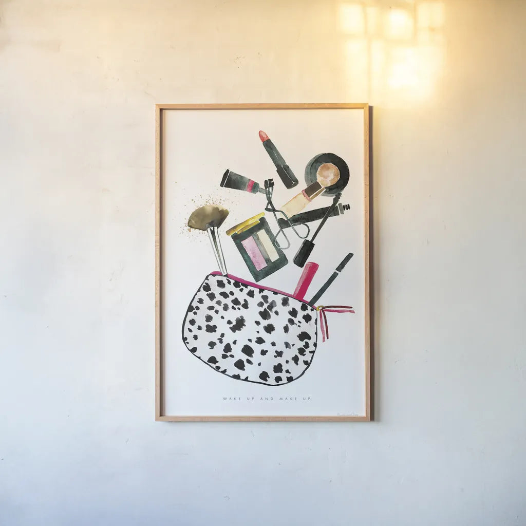 Make it Up I by Mercedes Lopez Charro. shown as a paper print in a natural frame. Available as a archival giclee rolled canvas, fine art paper, or poster print. SKU 68090h.