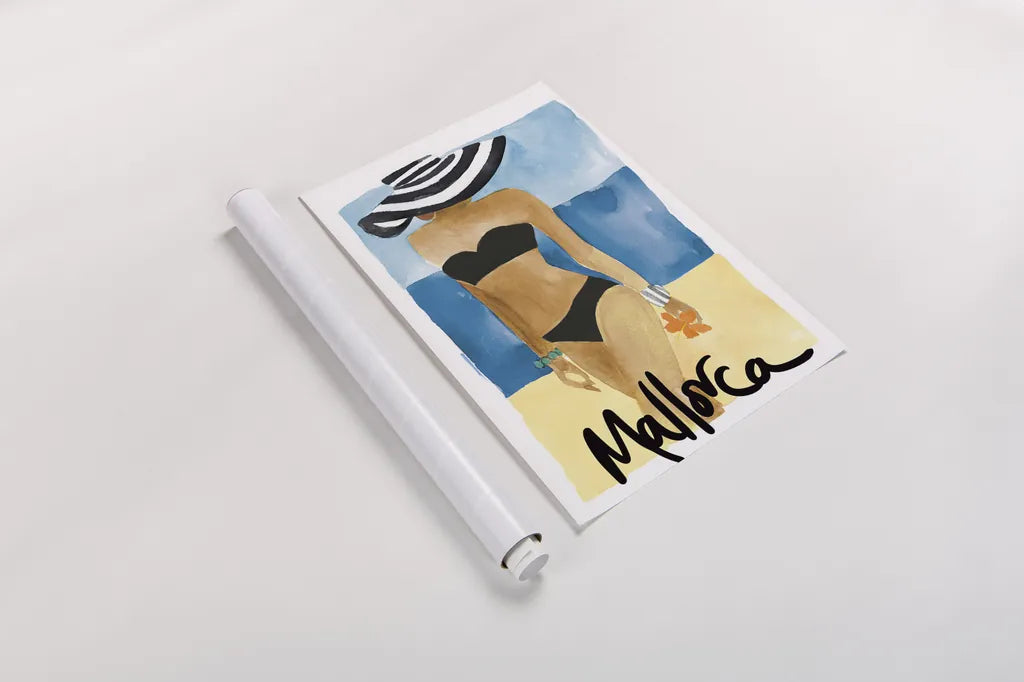 Mallorca Girl by Mercedes Lopez Charro. shown as a rolled paper print. Available as archival giclee rolled canvas, fine art paper, or poster print. SKU 79996h.