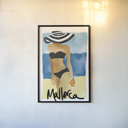 Mallorca Girl by Mercedes Lopez Charro. shown as a paper print in a black flame. Available as a archival giclee rolled canvas, fine art paper, or poster print. SKU 79996h.